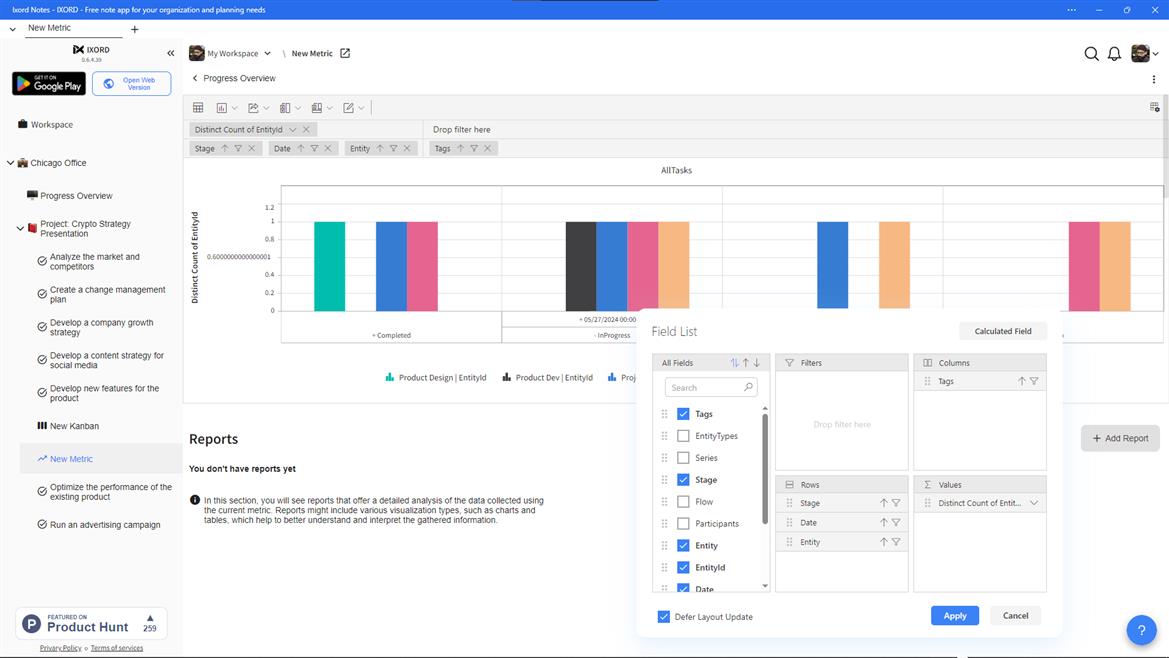 Configuration of the metrics visualization